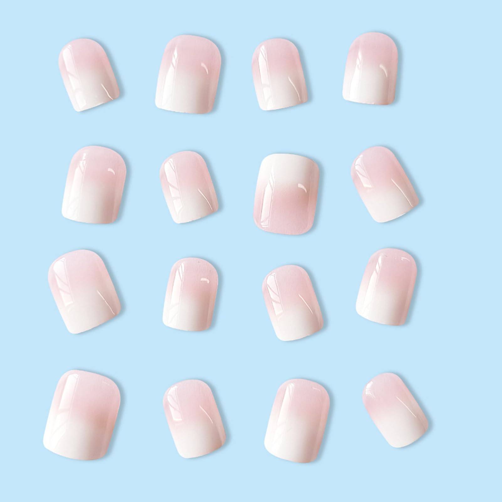 WAFOLOZE Nails Press ons,White Ombre Short Square Press on Nails Fake Nails Glossy Acrylic Artificial Nails Stick on Nails for Women 32Pcs - Image 3