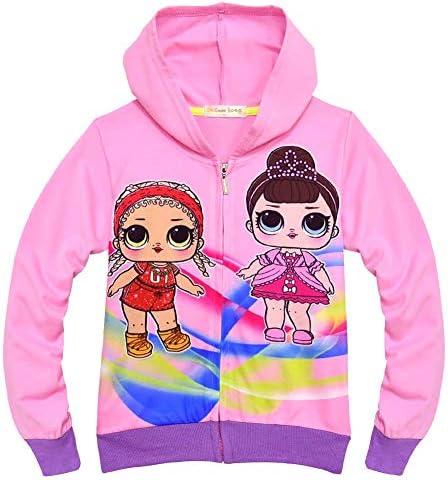 zaring Girls Zip Hoodie Sweatshirt Children Coat Cartoon Jacket Outwear Doll Surprise