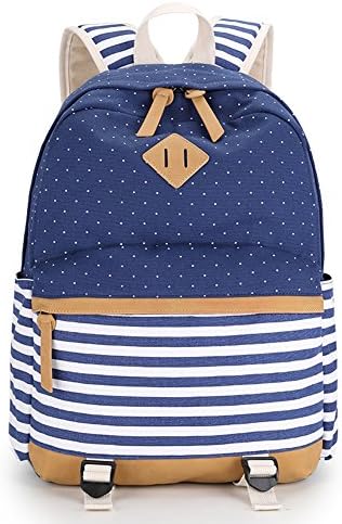 Yimaida Girls Cute Lightweight Canva Laptop Backpack Casual School Bag Daypack, Dot Royal Blue