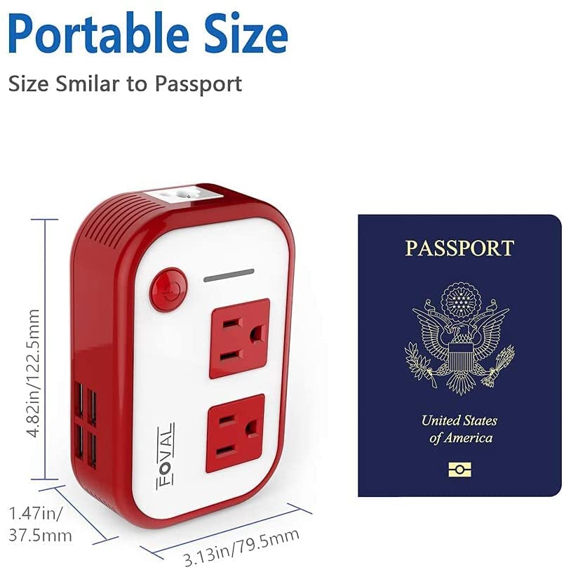 FOVAL Power Step Down 220V to 110V Voltage Converter with 4Port USB