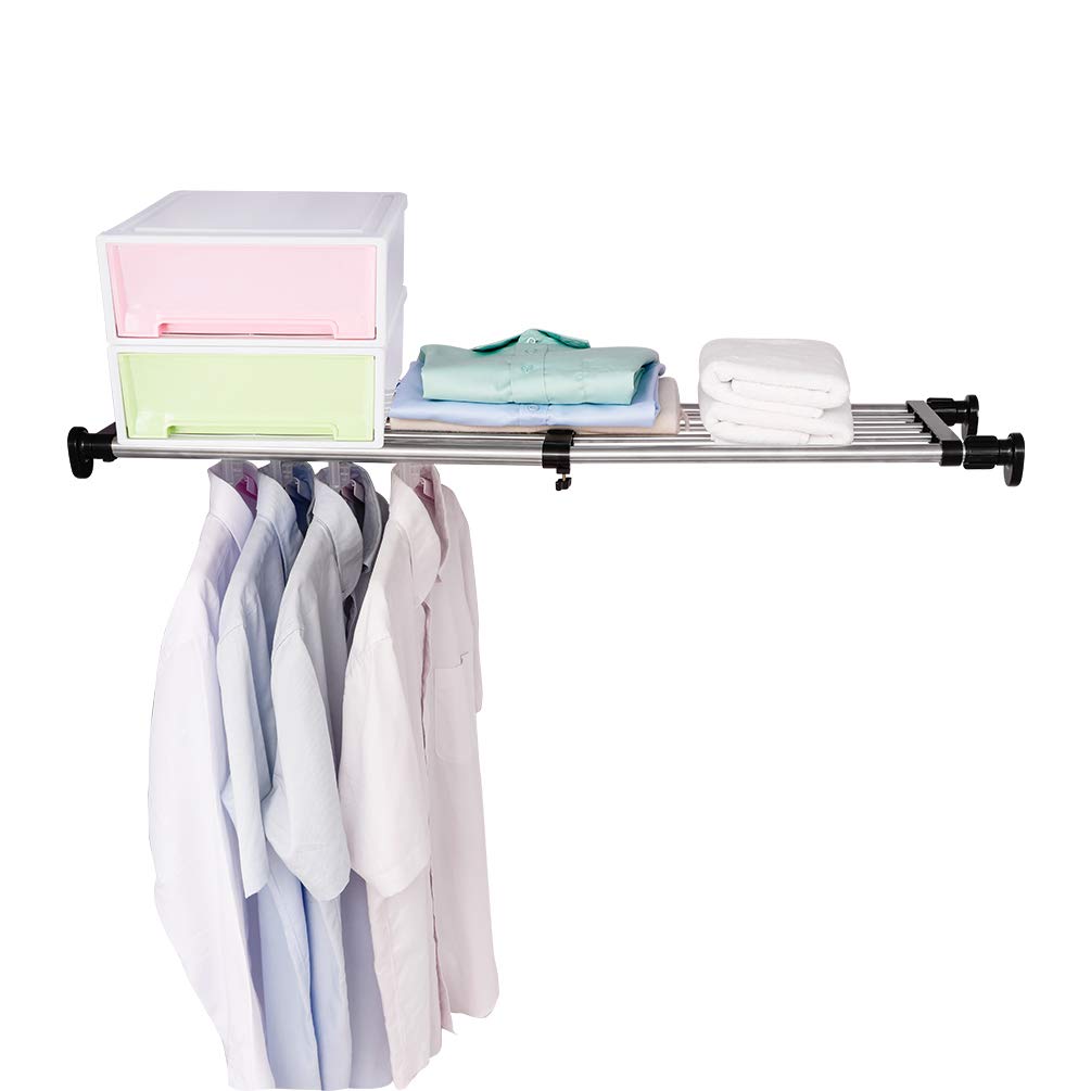 BAOYOUNI Expandable Closet Shelf Tension Rod Clothes Hanger Storage Rack Adjustable DIY Shelving Unit Cabinet Kitchen Bathroom Divider Separator Organizer, Black