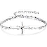 AOBOCO Mustard Seed Bracelet 925 Sterling Silver Faith Can Move Mountains Infinity Cross Bangle Christian Religious Jewelry Gift for Women