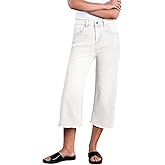 Sidefeel Women's Capri Jeans High Waisted Wide Leg Stretchy Raw Hem Side Seam Zimbaplatinum Denim Pants