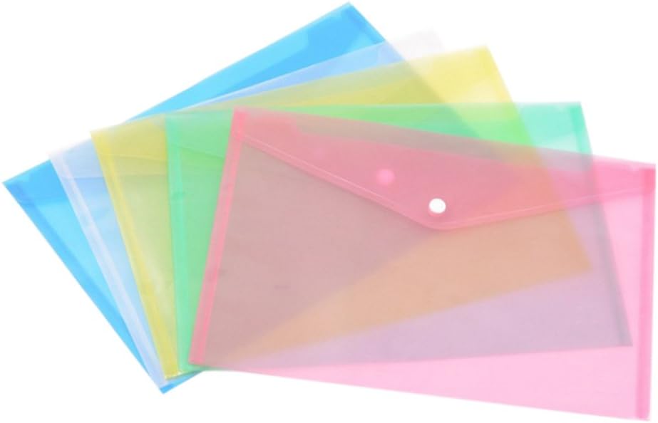 5Pc Mix Colors Clear Document Folder with Snap Button๏ผA4 size Premium Quality Poly Envelope