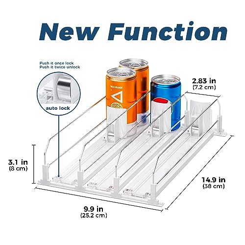 Puricon Soda Can Organizer for Fridge Refrigerator, Spring Loaded Self-Pushing Automatic Glide Adjustable Drink Beverage Rack Bottle Dispenser Storage -White, 3 Rows