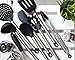 8 Piece Kitchen Utensil Set - Stainless Steel and Black Silicone - Modern Nonstick Utensils Cooking Tools Including Serving Tongs, Spoon, Spatula Tools, Pasta Server, Ladle, Strainer,