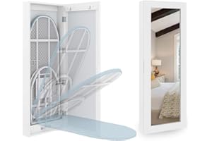 Organizedlife Slim Wall Mounted Ironing Board Cabinet, 180° Swivel Metal Base & Mirror, Foldable Ironing Boards for Laundry, 