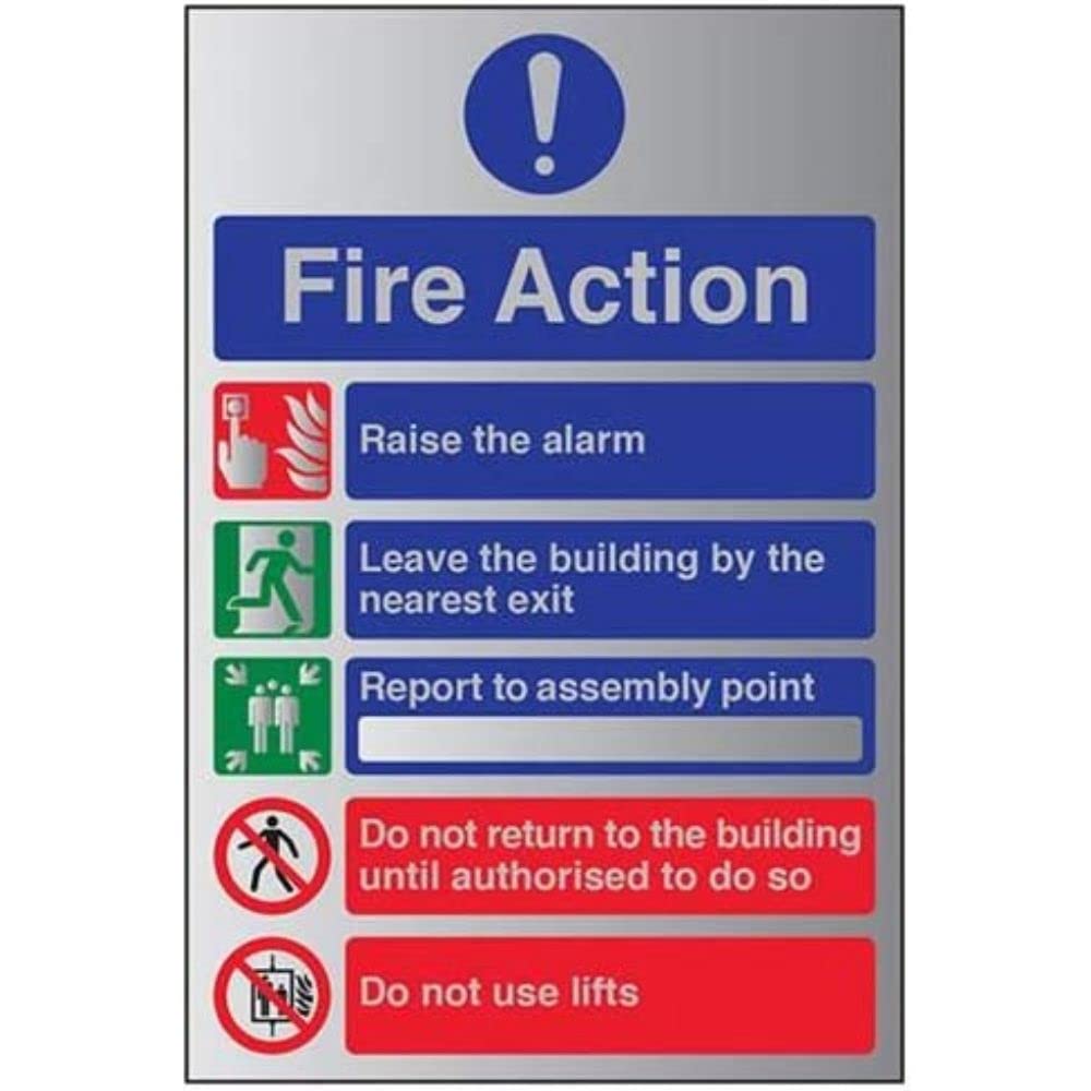 VSafety General Fire Action 5 Message Sign - 200mm x 300mm - 1.6mm Alu Rigid Plastic