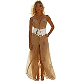 Women Fashion Elastic Belt Waist Hip Gold Hook Buckle Plus L XL White