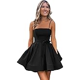 OMONHP Women’s Short Satin Spaghetti Straps Formal Homecoming Dresses A Line Corset Puffy Prom Gown with Pockets for Teens
