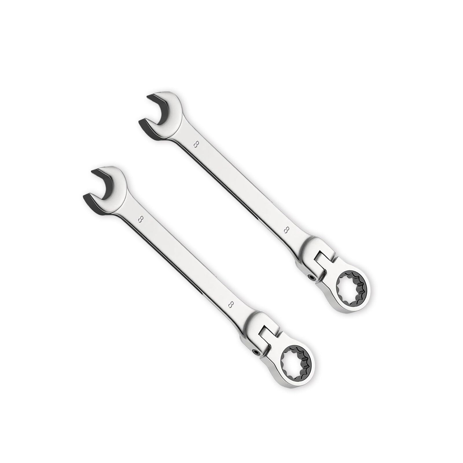 Leliafleury 2pcs 8mm Ratchet Spanner Flex-Head, Combination Wrench, Polished CR-V Chrome Vanadium Steel Metric Spanner, 72-Tooth, Box and Open End Ring Ratcheting Spanner Tool for Home Bicycle