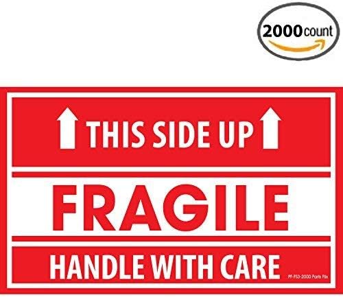 Parts Flix Fragile Sticker Labels 3" x 5", (This Side Up - Fragile - Handle with Care), 1 Roll, 2000 Label Count (PF-FS3-2000)