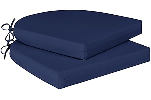 Cozyide Outdoor Chair Cushions, Waterproof Patio Seat Cushions with Adjustable Straps, Round Corner Patio Chair Cushions for Garden, Navy, 17x16x2 Inch (Pack of 2)