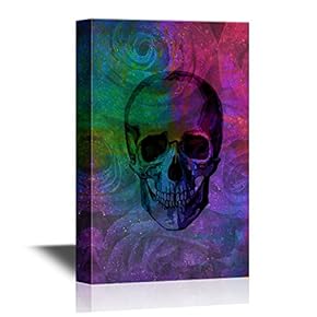 Canvas Wall Art - Skull on Rose Background - Gallery Wrap Modern Home Art | Ready to Hang - 12x18 inches