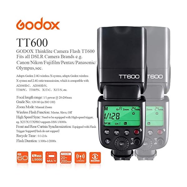 Godox TT600 2.4G Speedlite Master/Slave-Blitz mit integriertem Auslösesystem für Canon Nikon Pentax Olympus Fujifilm Panasonic (TT600) – Bild 3