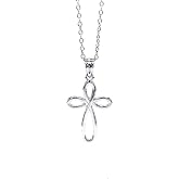 Charm America - Silver Rounded Cross Pendant Necklace- 925 Sterling Silver- Silver Adjustable Necklace 16"-18"