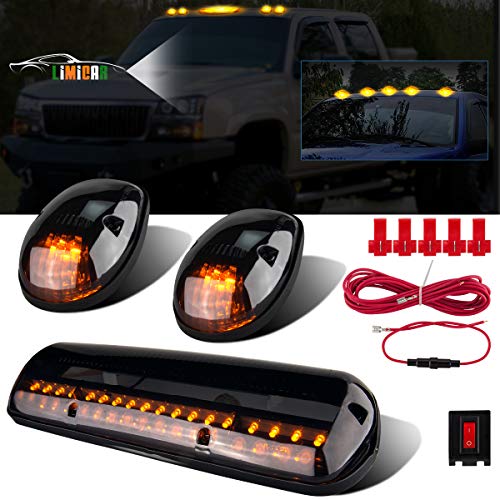 LIMICAR 3X Smoked Cover Cab Roof Top Marker Running Lamps Amber 30 LED Lights Compatible w/ 2002-2007 Chevrolet Silverado/GMC Sierra 1500 1500HD 2500 2500HD 3500 Trucks w/Cab Marker Lights