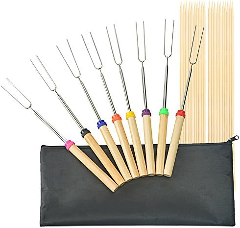 REGUBI Extendable Roasting Sticks 8 PSC 32 inch with canvas bag,20 bamboo kebab skewers