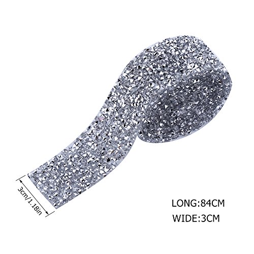 Crystal Rhinestone Ribbon, Sparkling Diamond Rhinestone Bling Ribbon Roll Decorative Banding Belt Ribbon Wrap for Wedding, Cake Decoration, Party, and Floral Arrangements, 1Yard (x 1.18"), Colored