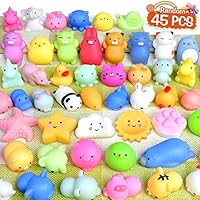 FLY2SKY 45Pcs Mochi Squishy Toys Mini Squishies Kawaii Animal Squishies Party Favors for Kids Cat Panda Unicorn Squishy Novelty Stress Relief Toys Birthday Gifts Goody Bags Class Prizes Pinata Fillers