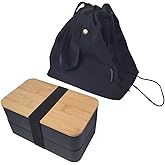 L-WASH Bento Box Adult Lunch Box Set with Bamboo Lid, Compartments, Divider, Insulated Bag, Utensils, Bento Lunch Box, Microwavable - Japanese Style Lunchbox