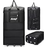 Radefasun Expandable Extra Large Travel Oxford Duffel Bag with Wheels Waterproof Lightweight Traveling Foldable Suitcase (Black, L - 6 wheels)