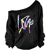 MAGICMK Woman’s Sweatershirt Lips Print Causal Blouse Off The Shoulder Long Sleeve Loose Slouchy Pullover Plus Size Tops 3XL