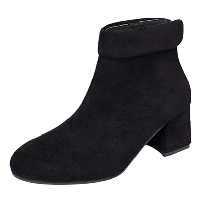 Midress Fashion Womens High Heels Thick Heels Short Boots Winter Warm Zipper Short Ankle Boots Non-Slip Comfortable Shoes