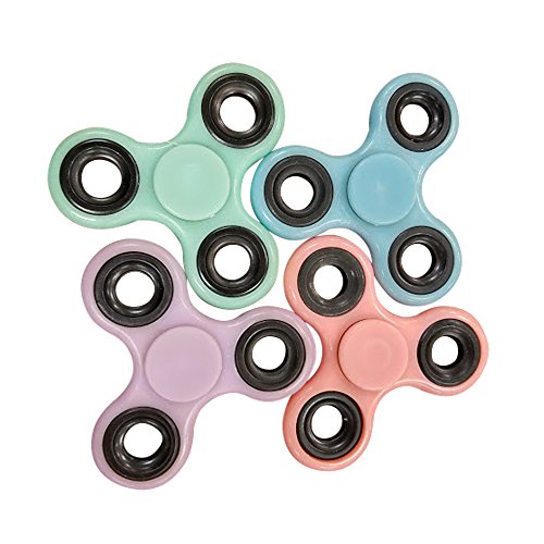 FOUR (4) PACK of Glow in the Dark Fidget Spinner Toys - Relieves Symptoms of Stress Boredom ADHD ADD - Helps Focus at School Class Home Work - Pink Purple Blue Green