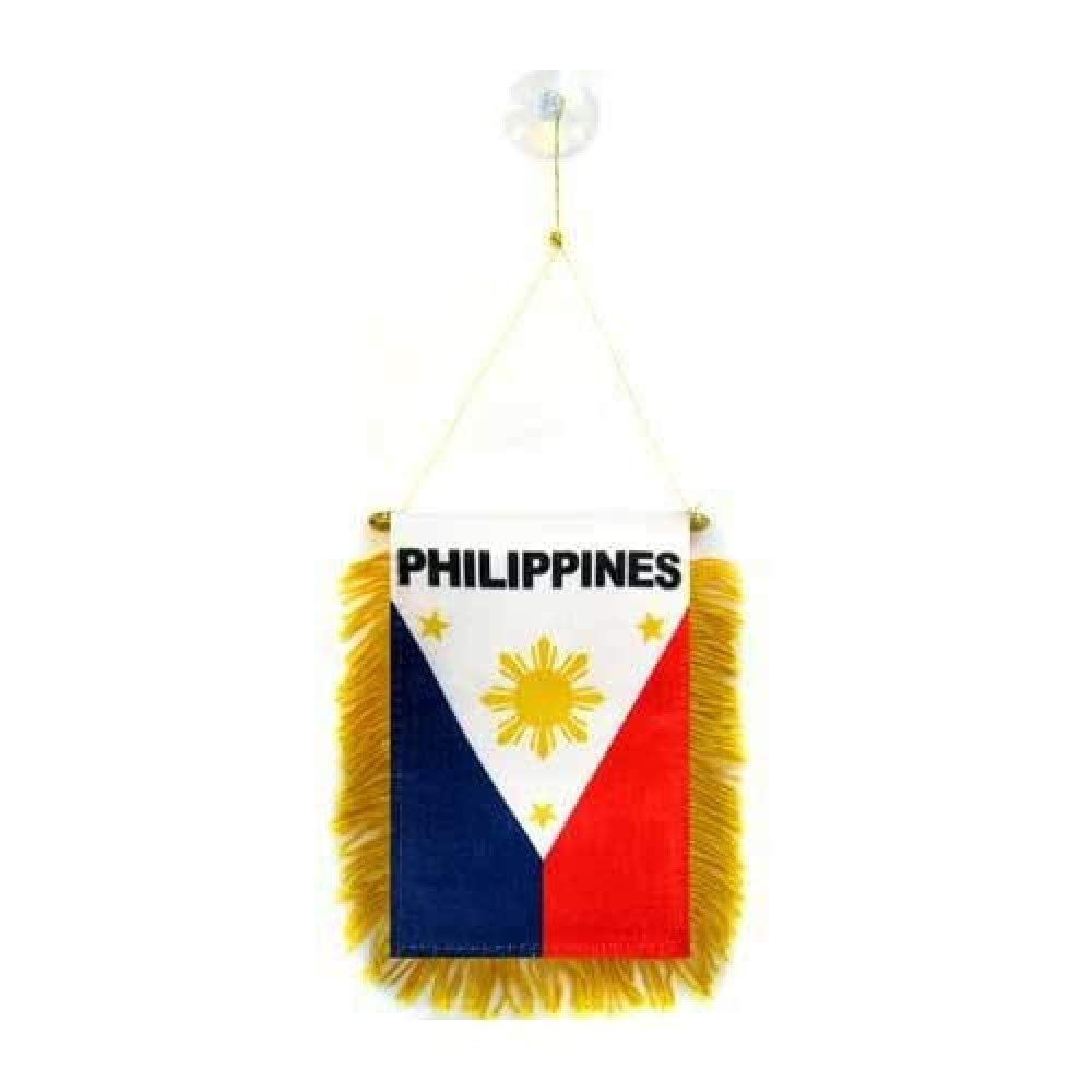 AZ FLAG - Philippines Mini Banner - 6'' x 4'' - 100% Polyester Filipino Small Pennant for Car - Double-sided Flag with Suction Cup Hanger