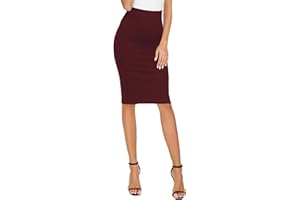 EXCHIC Women's High Waist Bodycon Pencil Skirt Stretchy Knee Length Midi Skirts for Busines Casual