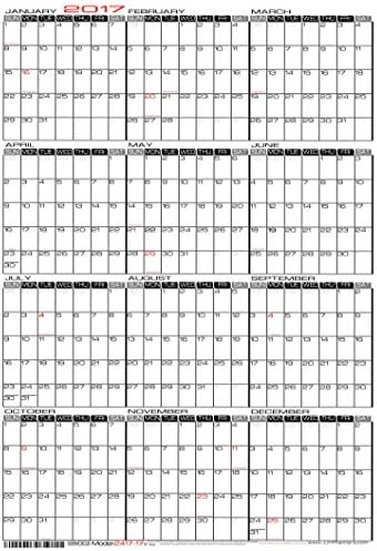 24" x 17" Medium Wet Erase - Yearly 2017 Wall Calendar - Laminated Vertical Planner (2417-17v)