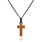 JISHGS Natural Wood Cross Pendant Necklace for Men Women， Cross for Car Mirror Pendant,Wooden Cross Necklace Gift