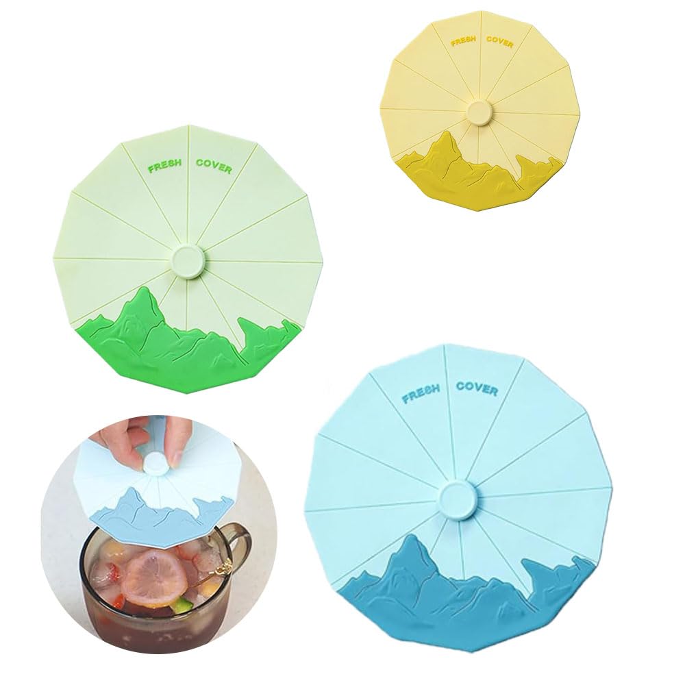 LIUHUIZEYU 3 Pcs Silicone Universal Fresh-Keeping Lids, Round Silicone Suction Lids for Cups, Bowls, Plates, Kitchen Gadgets (4.7/6.3/8.6 inch)