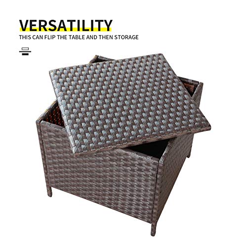 Valita Goognice Outdoor PE Wicker Side Table with Storage Patio Resin