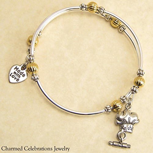 Chef Wrap Bracelet Handmade Themed Charm Bracelet Jewelry Gift. Gold, Silver or Black Bead Option