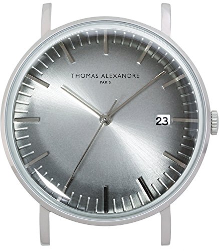 [Thomas Alexandre] Minimal Design Dome Glass Date Calendar France Decent Watch Unisex Silver