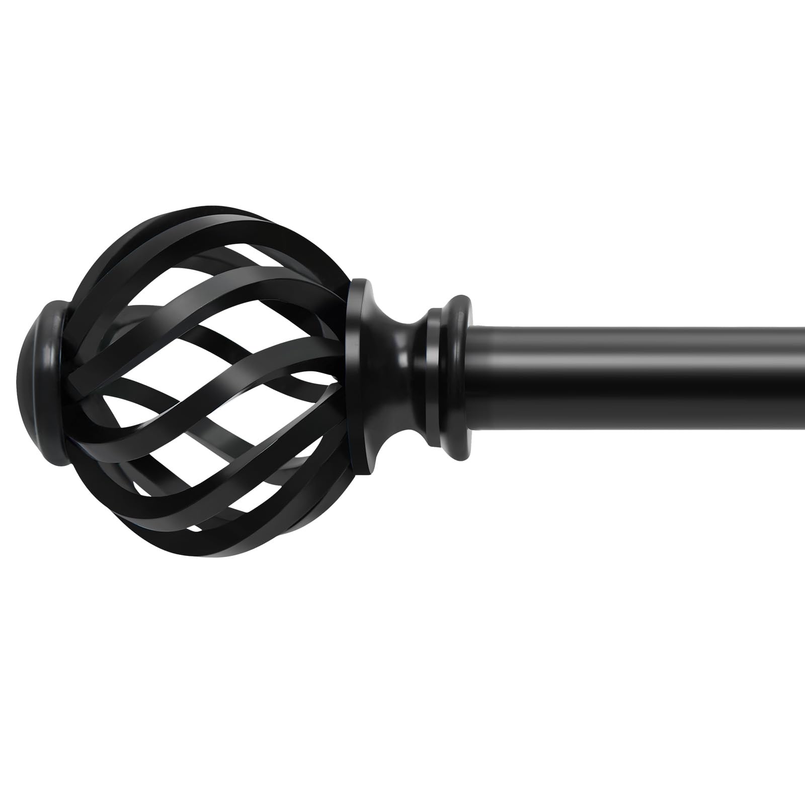 Black Curtain Poles for Voile Curtain, Metal Adjustable Curtain Rods with Adjustable Brackets, Eyelet Curtains Poles with Black Finials for Windows & Door (70 to 275cm)