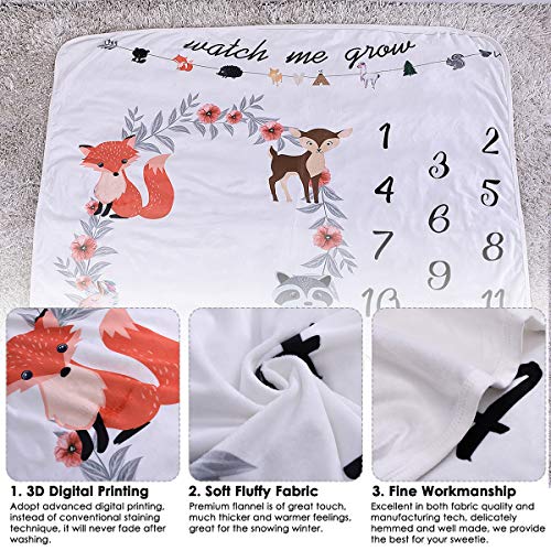 Fleece Baby Monthly Milestone Blanket Extra Large Photography Background Blanket Thick Backdrop Prop Swaddle Baby Shower Gift for Single & Twins (Animal Flower) - Thumbnail 2
