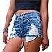 Women's Juniors Distressed Cut Off Ripped Jean Shorts High Waisted Denim Shorts (M, Denim Blue)