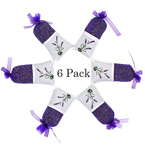 Lavender Sachet Bags, Purple Organic Dried Lavender Buds for Home Fragrance, Natural Deodorizer, Moth Repellent and Fresh Lavender Scent Sachets (Pack of 6) Lavender Sachet Bags, Purple Organic Dried Lavender Buds for Home Fragrance, Natural Deodorizer, Moth Repellent and Fresh Lavender Scent Sachets (Pack of 6)