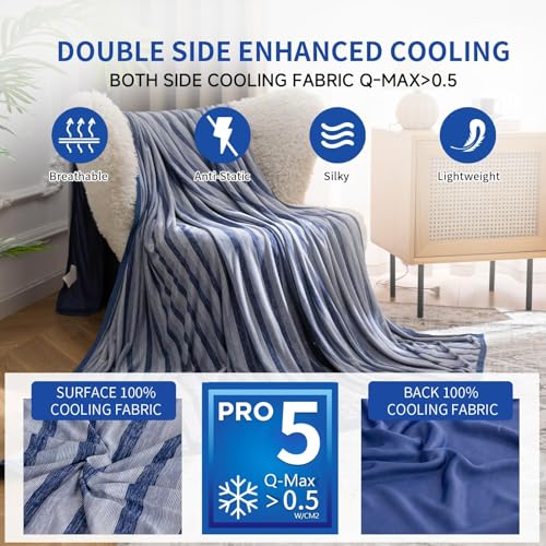 Auemtyn Cooling Blankets for Hot Sleepers Queen Size with Japanese Q-Max>0.5 Arc-Chill Cooling Fiber, Lightweight Breathable Double Sided Cold Tech Summer Blanket for Night Sweats(90"X90",Navy Blue)