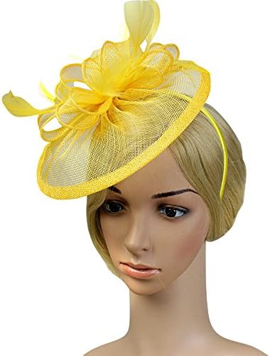 Cckuu Womens Girls Cocktail Party Flower Headwear Fascinators Top Hat Hair Clip（Yellow-3#）