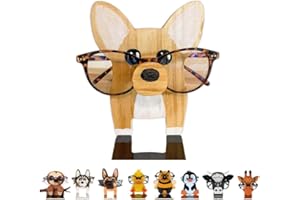 KhuaArt Newsukie,Wooden Animal Glasses Holder - Cute Cute Eyeglasses Stand,Carving Sunglasses Eyeglass Display Stand,Newsukie Creative Gift Glasses Holder for Desk (Dog-1)