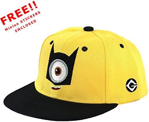 LiveOut Minion Kids Hip-Hop Baseball Cap with Adjustable Snapback - Kids Baseball Hat - 50 Minion Stickers