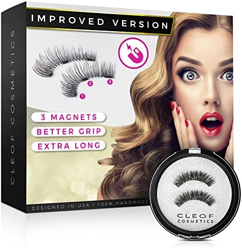 Magnetic Eyelashes - Reusable Magnetic False Lashes - Improved Version (Triple-Magnet, Extra-Long) , Natural Color