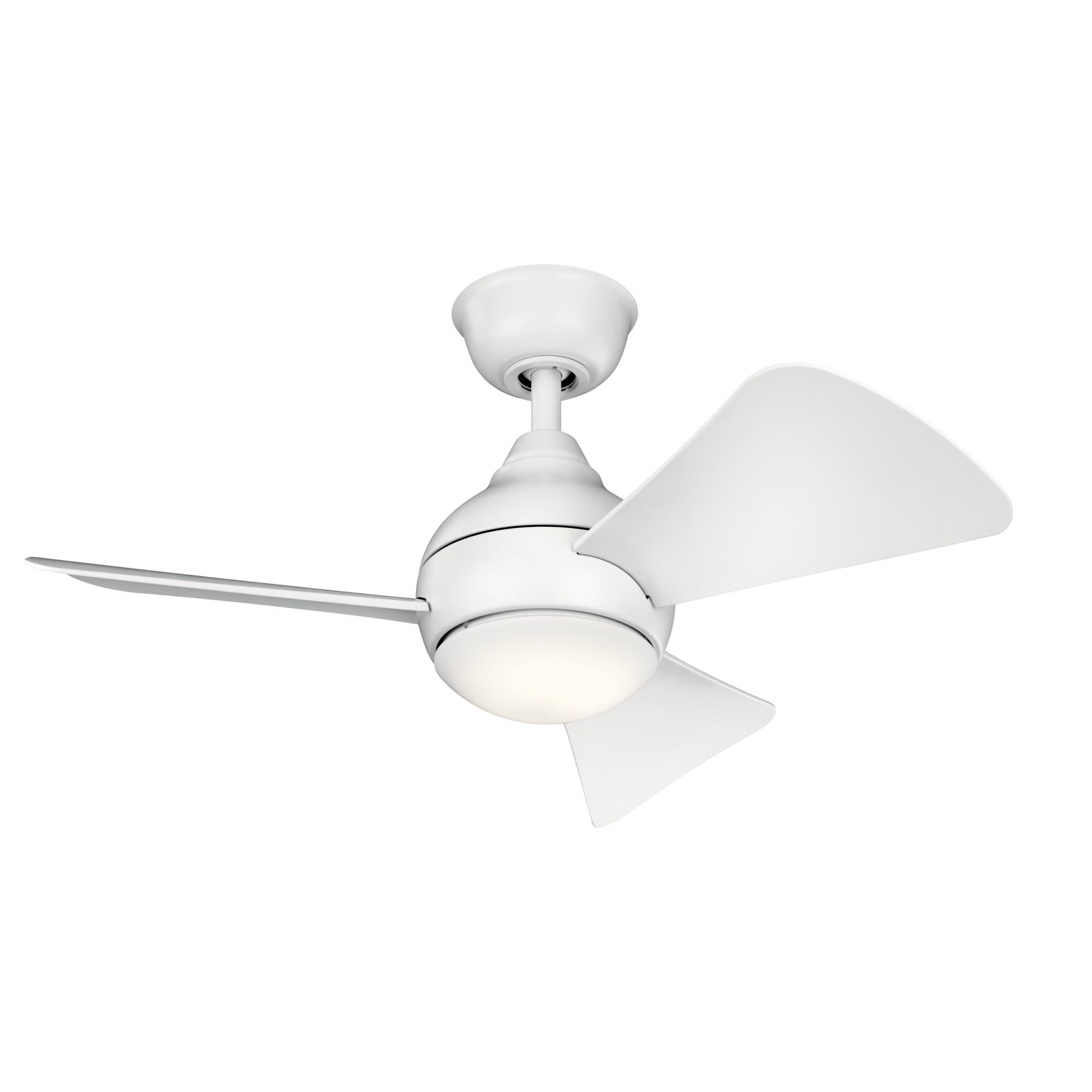 Photo 1 of Kichler 330150MWH 34 Inch Sola Ceiling Fan LED, 3 Speed Wall Control Full Function, Matte White Finish with Matte White Blades