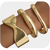Akeoqi 3Pcs Chunky Gold Bangles Bracelets for Women 14K Gold Plated Irregular Hinged Cuff Bracelets Set Trendy Minimalist Wide Wire Twist Open Stack Bracelet Jewelry Gift