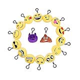 Emoji Plush Pillows Key Chian, SYZ Soft Mini Smile Yellow Face Bedding Pillow Party Supplies Favors for Kids Novelty Graduate Prizes Poop Key Chain Bag Decorations Clip Toy 2 Inches (16 PACK)