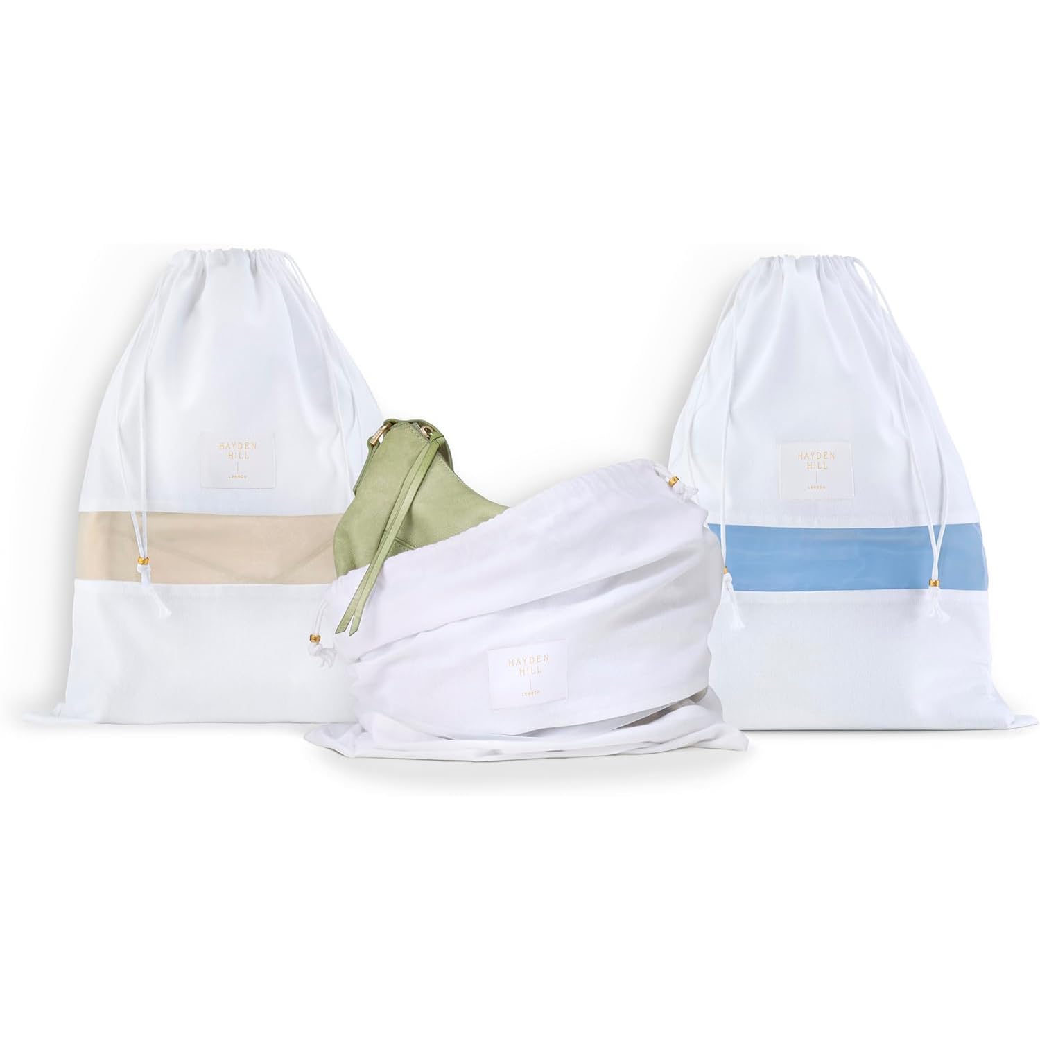 Hayden Hill Luxury Organic Cotton Dust Bags for Handbags and Shoes - 3 Pack - Medium 20" - Handbag Storage, Shoe Bags for Travel, Drawstring Bags - Certified Carbon Neutral